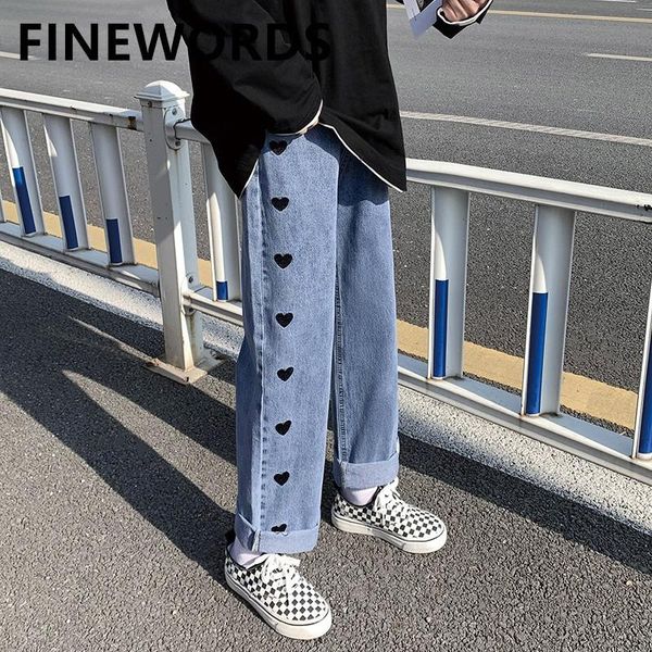 women's jeans fiords two side heart embroidery vintage women high waist loose straight korean streetwear punk casual, Blue
women's jeans fiords two side heart embroidery vintage women high waist loose straight korean streetwear punk casual, Blue