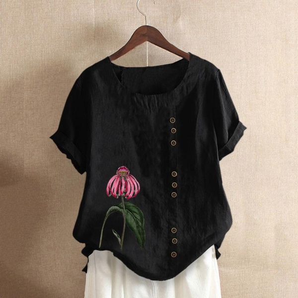 women's t-shirt 40# summer floral print tshirt women casual cotton linen short sleeve t shirt vintage o neck button plus size t-shirts, White
women's t-shirt 40# summer floral print tshirt women casual cotton linen short sleeve t shirt vintage o neck button plus size t-shirts, White