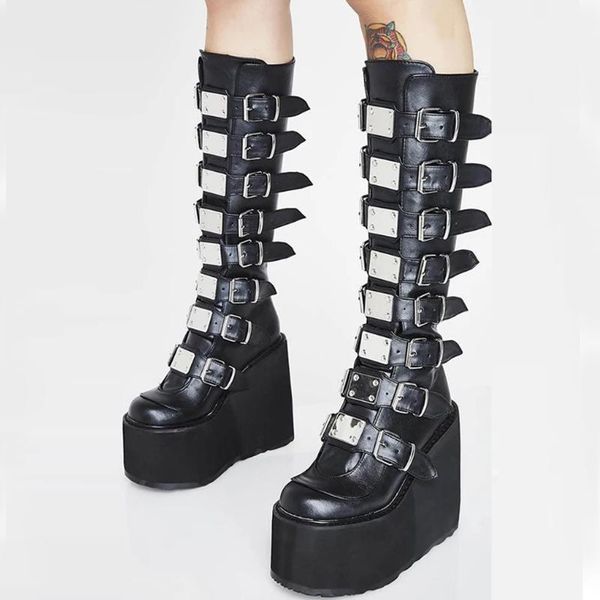 boots 2021 black wedges thick platform autumn winter shoes women fashion punk street metal belt buckle motorcycle big size
boots 2021 black wedges thick platform autumn winter shoes women fashion punk street metal belt buckle motorcycle big size