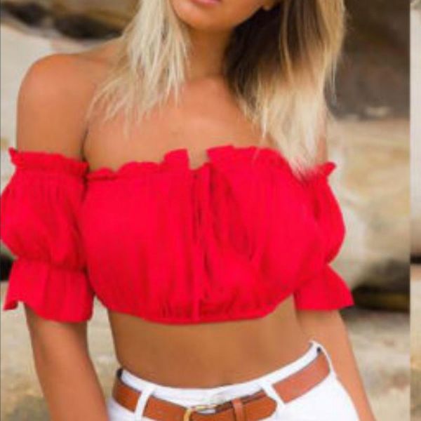 women's blouses & shirts summer crop 2021 women sleeveless cropped off the shoulder blouse, White
women's blouses & shirts summer crop 2021 women sleeveless cropped off the shoulder blouse, White