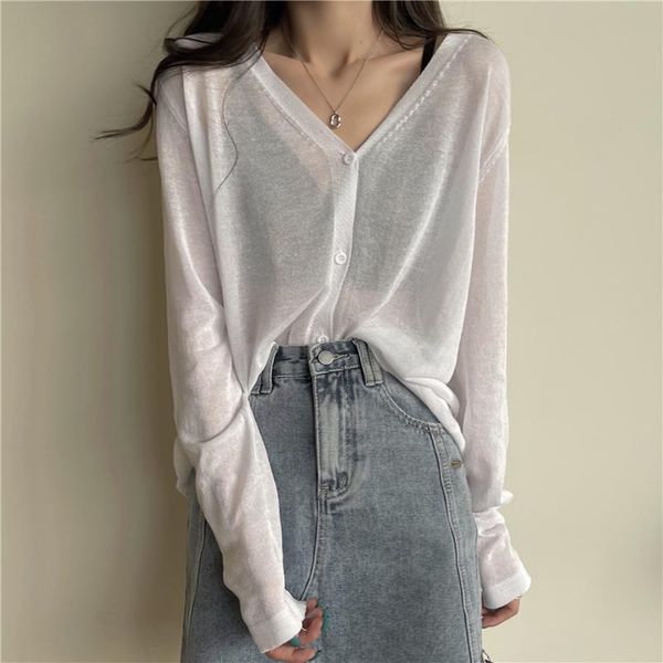 women's knits & tees knitting cardigan pure color v-neck transparent long sleeve knitted fabric loose wholesale 2021 female clothing, White
women's knits & tees knitting cardigan pure color v-neck transparent long sleeve knitted fabric loose wholesale 2021 female clothing, White