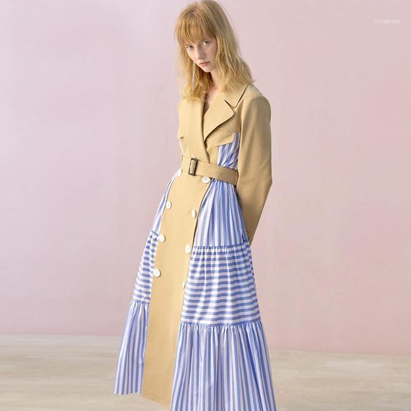 women's trench coats 2021 fashion casual double breasted striped long coat with belt patchwork windbreaker women1, Tan;black
women's trench coats 2021 fashion casual double breasted striped long coat with belt patchwork windbreaker women1, Tan;black