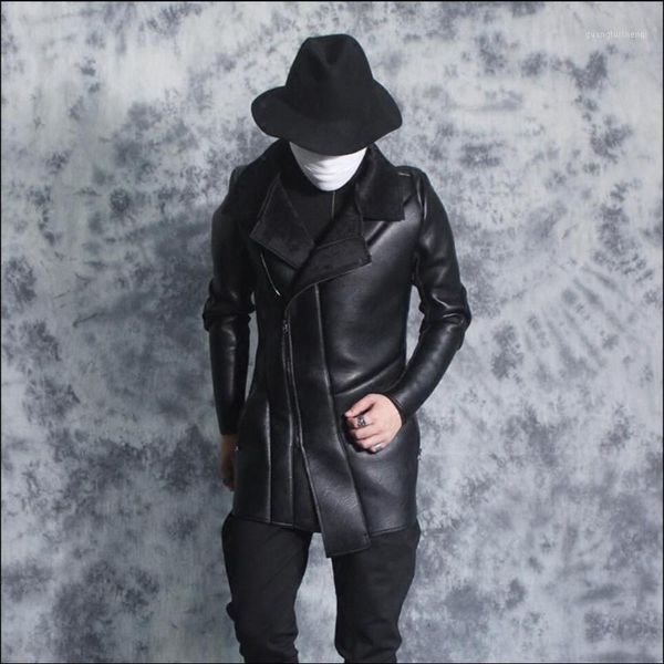 men's fur & faux s-3xl autumn and winter men locomotive punk long leather jacket tide personality stitching zipper slim singer costume, Black
men's fur & faux s-3xl autumn and winter men locomotive punk long leather jacket tide personality stitching zipper slim singer costume, Black