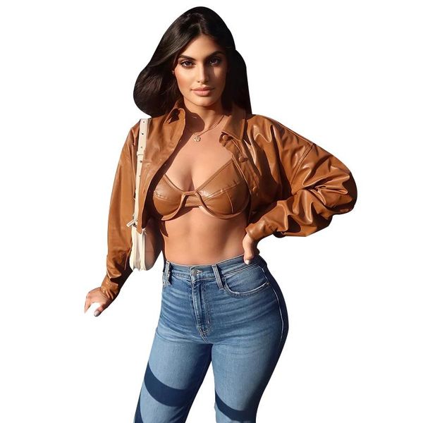 women's jackets latest autumn short pu leather jacket lapel long-sleeved slim solid color button coat, Black;brown
women's jackets latest autumn short pu leather jacket lapel long-sleeved slim solid color button coat, Black;brown