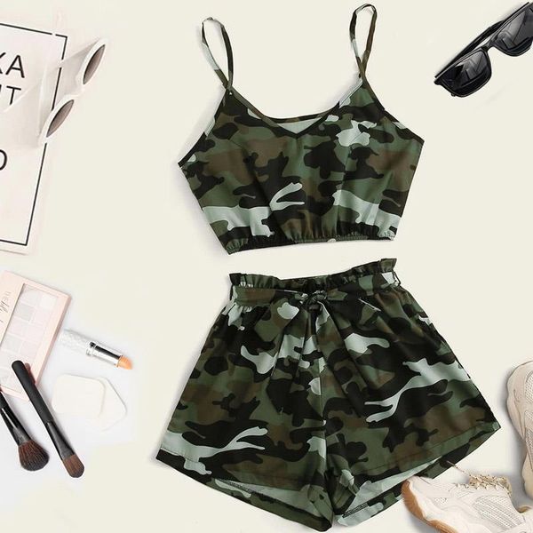 2pcs summer fashion tracksuit for women ladies suit camouflage print camisole vest+drawstring waist shorts sport set, Gray
2pcs summer fashion tracksuit for women ladies suit camouflage print camisole vest+drawstring waist shorts sport set, Gray