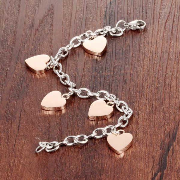 lady girls charming female's 316l stainless steel rose gold heart charms bracelet fashion jewelry, Black
lady girls charming female's 316l stainless steel rose gold heart charms bracelet fashion jewelry, Black