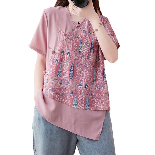 women's blouses & shirts ethnic style printed cotton linen shirt 2021 summer blouse loose large size chinese short sleeve f676, White
women's blouses & shirts ethnic style printed cotton linen shirt 2021 summer blouse loose large size chinese short sleeve f676, White