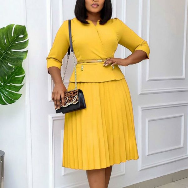 women slim fake two piece pleated three quarter sleeve mid calf with belt es office ladies woke wear fall 2021 new skzd, Black;gray
women slim fake two piece pleated three quarter sleeve mid calf with belt es office ladies woke wear fall 2021 new skzd, Black;gray