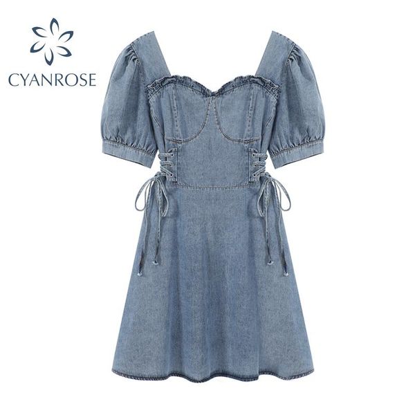casual dresses vintage korean chic elegant denim short dress 2021 summer fashion square collar puff sleeve wood ear edge lace-up female, Black;gray
casual dresses vintage korean chic elegant denim short dress 2021 summer fashion square collar puff sleeve wood ear edge lace-up female, Black;gray