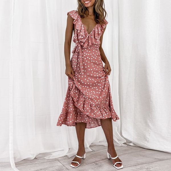 new summer deep v neck ruffle polka dot women long pink print party sleeveless female a line beach holiday vestidos 2021 9sy6, Black;gray
new summer deep v neck ruffle polka dot women long pink print party sleeveless female a line beach holiday vestidos 2021 9sy6, Black;gray