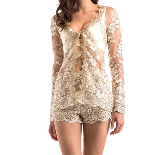 women's jumpsuits & rompers 2021 amazon autumn european loose coat gold thread embroidery perspective long sleeve lin tai shorts, Black;white
women's jumpsuits & rompers 2021 amazon autumn european loose coat gold thread embroidery perspective long sleeve lin tai shorts, Black;white