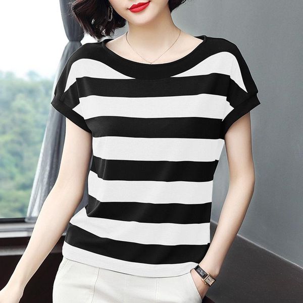 women's t-shirt striped short-sleeved summer loose clothes woman tshirts mujer camisetas, White
women's t-shirt striped short-sleeved summer loose clothes woman tshirts mujer camisetas, White