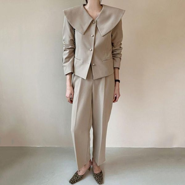 women's two piece pants spring autumn korean set women outfits long sleeve single breasted blouses + high waist wide leg suits, White
women's two piece pants spring autumn korean set women outfits long sleeve single breasted blouses + high waist wide leg suits, White