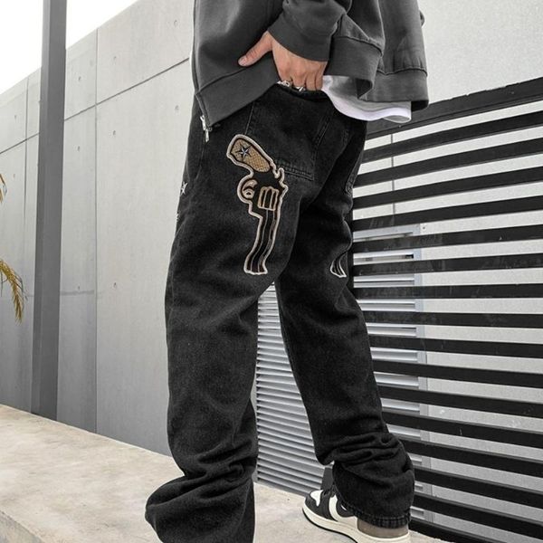 women's jeans harajuku pants american street hip-hop embroidery pistol for men women loose straight high waist casual trousers, Blue
women's jeans harajuku pants american street hip-hop embroidery pistol for men women loose straight high waist casual trousers, Blue