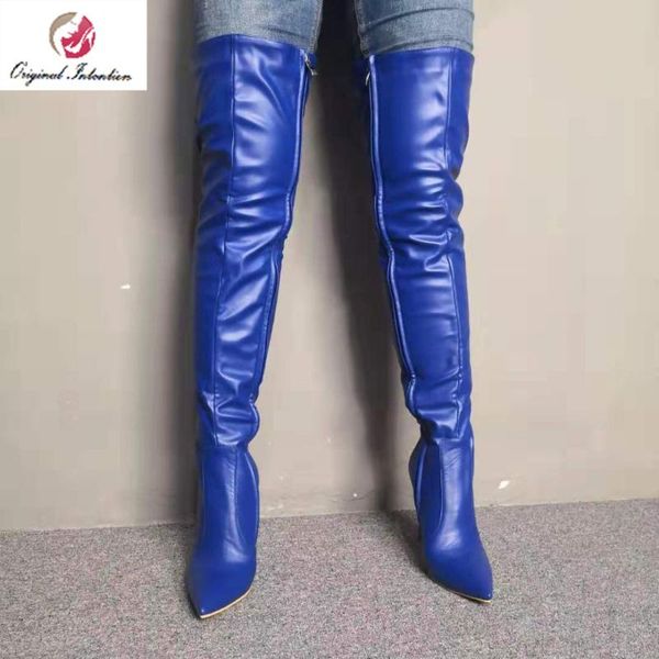 boots original intention stylish women blue over knee pointed toe thin heels patent leather shoes woman size 4-15, Black
boots original intention stylish women blue over knee pointed toe thin heels patent leather shoes woman size 4-15, Black