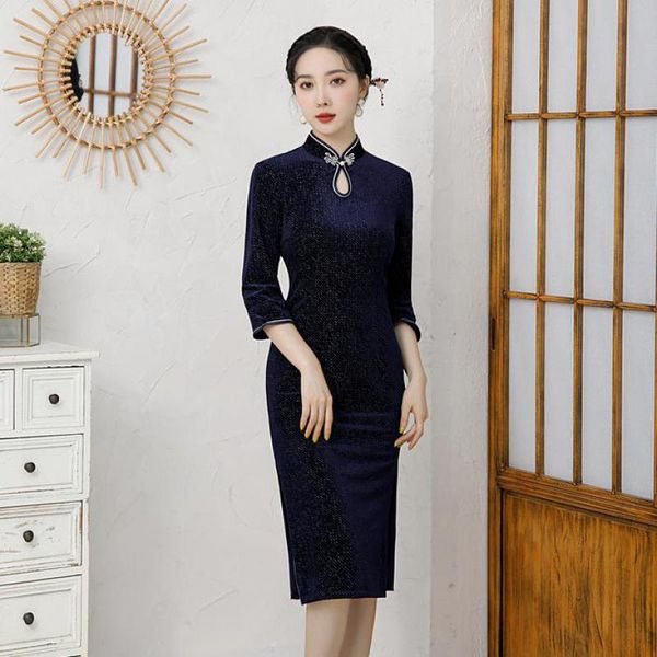 ethnic clothing solid female qipao velour 3/4 sleeve mid length cheongsams chinese dresses large size 3xl 4xl 5xl formal party vestidos, Red
ethnic clothing solid female qipao velour 3/4 sleeve mid length cheongsams chinese dresses large size 3xl 4xl 5xl formal party vestidos, Red