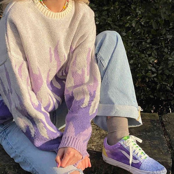 women's sweaters loose sweater with vintage purple flame, casual female jacket fashion fall long round collar sleeve msa9, White;black
women's sweaters loose sweater with vintage purple flame, casual female jacket fashion fall long round collar sleeve msa9, White;black