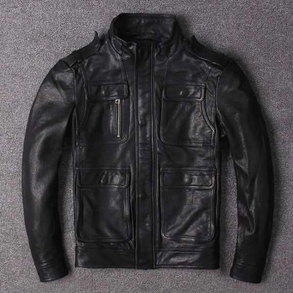 men's leather & faux men sheepskin genuine mens stand collar slim fit zipper pockets real jacket male safari coat, Black
men's leather & faux men sheepskin genuine mens stand collar slim fit zipper pockets real jacket male safari coat, Black