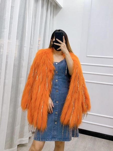 women's fur & faux girl's fashion genuine real natural raccoon coat dream luxurious jacket sequin tassel outwear, Black 
women's fur & faux girl's fashion genuine real natural raccoon coat dream luxurious jacket sequin tassel outwear, Black