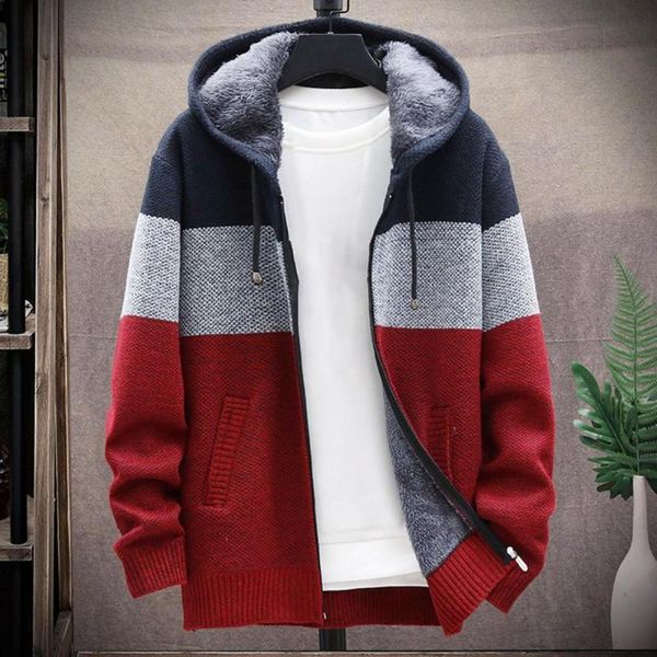 men's jackets 2021 men hooded coat color block knitted autumn winter thicken plush lining warm cardigan sweater for office drop, Black;brown
men's jackets 2021 men hooded coat color block knitted autumn winter thicken plush lining warm cardigan sweater for office drop, Black;brown