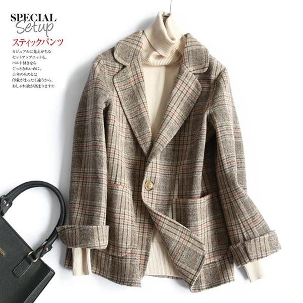 women's suits & blazers temperament british plaid small suit woolen short style 2021 autumn coat clothing, White;black
women's suits & blazers temperament british plaid small suit woolen short style 2021 autumn coat clothing, White;black