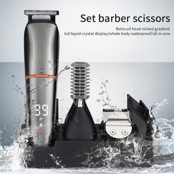 hair clippers 6 in 1 men's shaver clipper set with lcd screen multifunctional electric barber trimmer waterproof beard razor washable