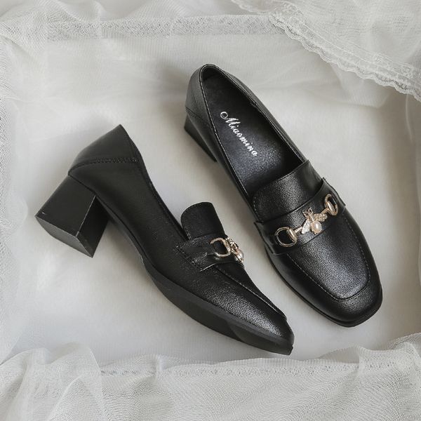 women's head super fiber sweet beauty casual single shoe sleeve shoes increased middle heel women's, Black