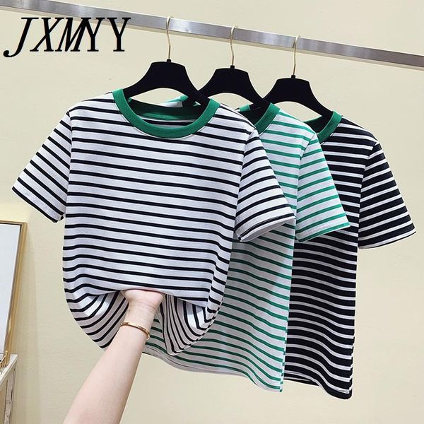 women's t-shirt jxmyy 2021 summer pure cotton striped fashion color matching round neck loose and thin short-sleeved women, White
women's t-shirt jxmyy 2021 summer pure cotton striped fashion color matching round neck loose and thin short-sleeved women, White