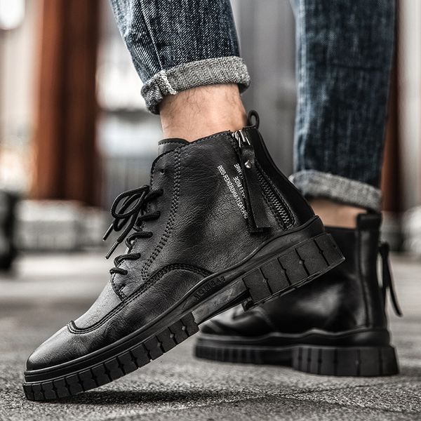 autumn new men's casual martin boots thick soled high shoes british fashion short, Black
autumn new men's casual martin boots thick soled high shoes british fashion short, Black