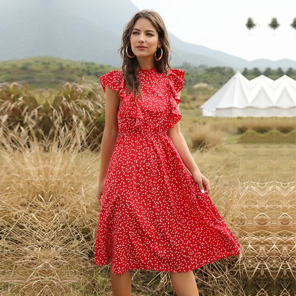 2021 new summer women's casual butterfly sleeve ruffles knee-length dot boho elegant red chiffon es ntdf, Black;gray
2021 new summer women's casual butterfly sleeve ruffles knee-length dot boho elegant red chiffon es ntdf, Black;gray