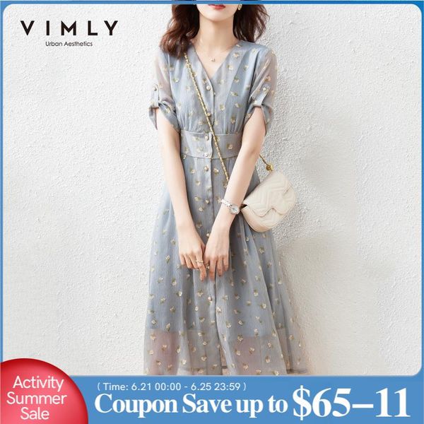 casual dresses vimly summer for women elegant v neck button up dress high waist mesh floral beach prom womens vintage f7105, Black;gray
casual dresses vimly summer for women elegant v neck button up dress high waist mesh floral beach prom womens vintage f7105, Black;gray