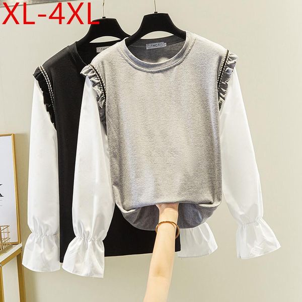 plus size t-shirt 4xl fit 100kg spring autumn women o neck flare long sleeve patchwork cotton large loose casual tees, Black
plus size t-shirt 4xl fit 100kg spring autumn women o neck flare long sleeve patchwork cotton large loose casual tees, Black