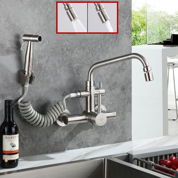 kitchen faucets wall mounted brushed stainless steel faucet with bidet spray shower head ,rotatable,cold and water,multi-function-2c
kitchen faucets wall mounted brushed stainless steel faucet with bidet spray shower head ,rotatable,cold and water,multi-function-2c