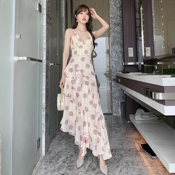 new arrival fashion summer long beach women ol elegant chiffon dot print ruffle strap backless bandage slim party holiday dress cz65, White;black
new arrival fashion summer long beach women ol elegant chiffon dot print ruffle strap backless bandage slim party holiday dress cz65, White;black