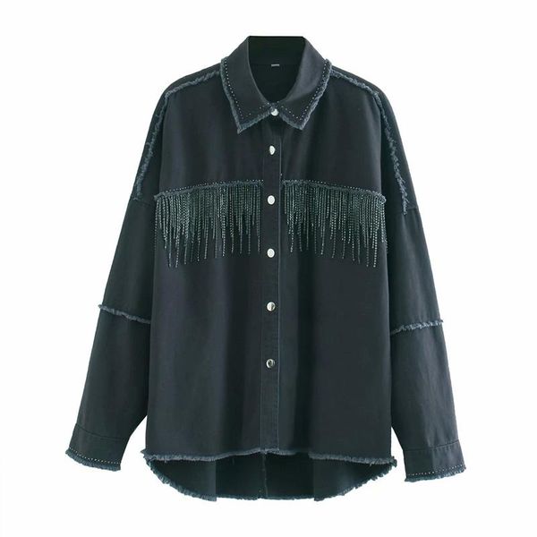 2021 autumn women tassel denim jackets coats long sleeve beading single breasted female loose fashion jacket plus size outerwear, Black;brown
2021 autumn women tassel denim jackets coats long sleeve beading single breasted female loose fashion jacket plus size outerwear, Black;brown