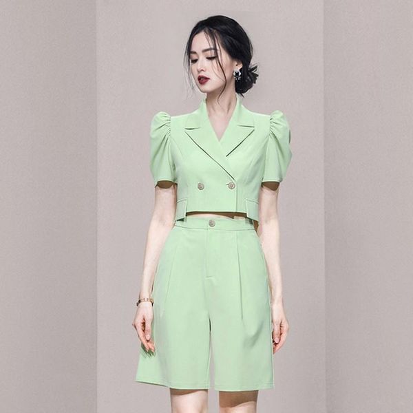 women's tracksuits 2021 summer fashion temperament women two-piece sets puff sleeve suit jacket +short pants, Gray
women's tracksuits 2021 summer fashion temperament women two-piece sets puff sleeve suit jacket +short pants, Gray