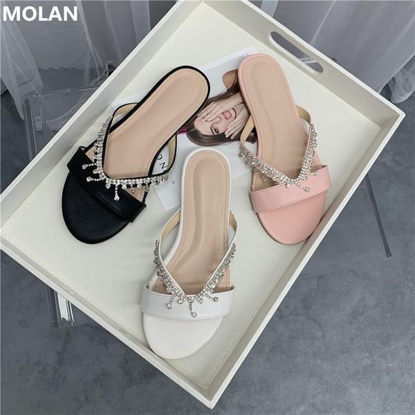 size 35-40 molan brand designer 2021 summer fashion luxury bling rhinestone flat slipper socofy slip on loafers mules flip flops, Black
size 35-40 molan brand designer 2021 summer fashion luxury bling rhinestone flat slipper socofy slip on loafers mules flip flops, Black