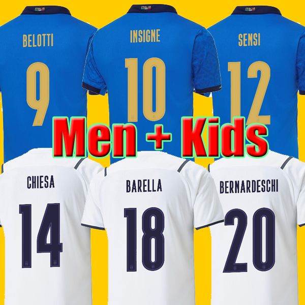 thailand 2021 sensi barella italy soccer jersey insigne bernardeschi football shirt chiellini bonucci belotti jorginho men and kids kits set, Black;yellow