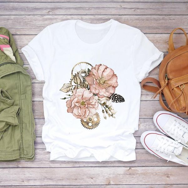 vintage floral flower fashion womens short sleeve 90s print lady graphic female tee, White
vintage floral flower fashion womens short sleeve 90s print lady graphic female tee, White