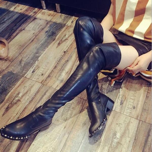 boots black leather flat over the knee round toe metal studded tight big size 42 women winter long
boots black leather flat over the knee round toe metal studded tight big size 42 women winter long