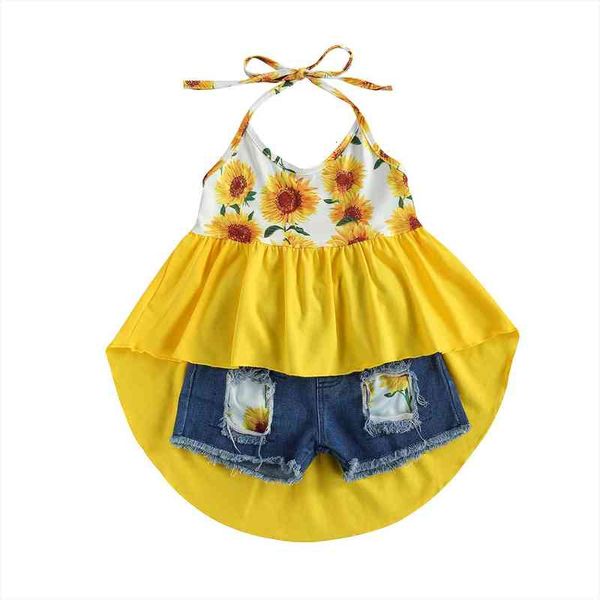 fashion kids girls clothes sets sunflower sleeveless irregular sling elastic waist ripped denim shorts 1-6y, White
fashion kids girls clothes sets sunflower sleeveless irregular sling elastic waist ripped denim shorts 1-6y, White
