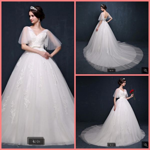 2021 new arrival ball gown half sleeve modest wedding dresses lace appliques beaded v neck puffy bride dress vintage wedding gowns, White
2021 new arrival ball gown half sleeve modest wedding dresses lace appliques beaded v neck puffy bride dress vintage wedding gowns, White