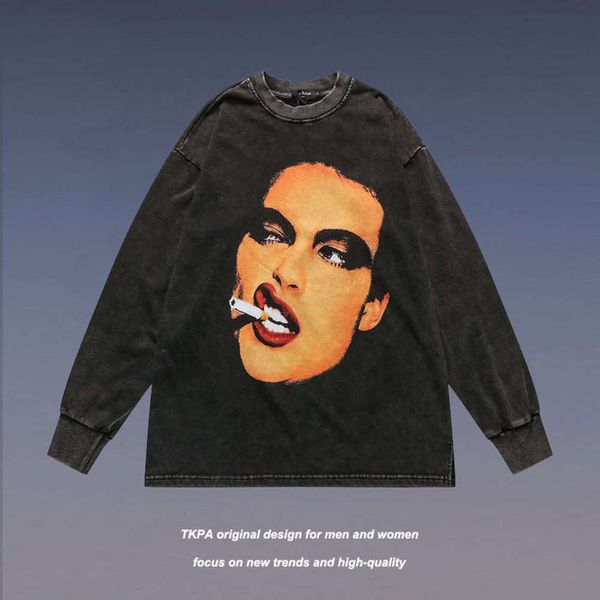 Tkpa high street wash used rock avatar print long sleeve t-shirt men and women oversize loose couple sweater, Black
Tkpa high street wash used rock avatar print long sleeve t-shirt men and women oversize loose couple sweater, Black