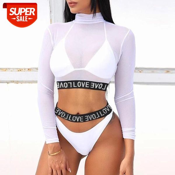 Sexy swimsuit women 3 pieces Long sleeve crop top See through bikini Bathing suit women Biquini 2020 Letter print swimwear #KE9T, White;black
Sexy swimsuit women 3 pieces Long sleeve crop top See through bikini Bathing suit women Biquini 2020 Letter print swimwear #KE9T, White;black