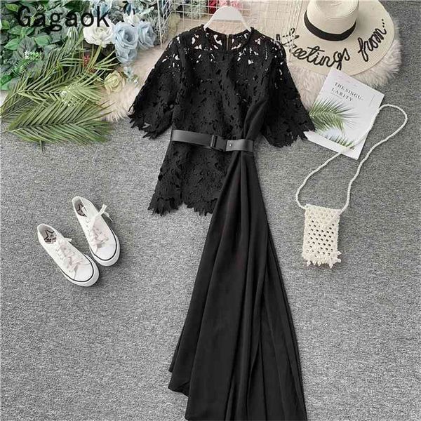 women high street patchwork lace shirt summer o-neck sashes short chiffon hollow out chic wild and blouses 210531, White
women high street patchwork lace shirt summer o-neck sashes short chiffon hollow out chic wild and blouses 210531, White