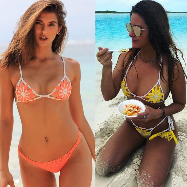 women's swimwear 2021 summer bikini set swimsuit knitting floral strap lace up hollow female beachwear bathing suit, White;black
women's swimwear 2021 summer bikini set swimsuit knitting floral strap lace up hollow female beachwear bathing suit, White;black