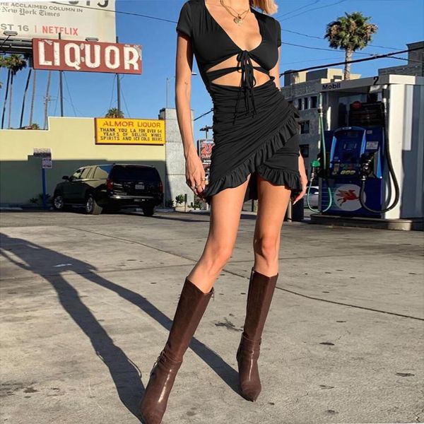 2021 new deep v-neck lace-up hollow out mini women elegant ruffle short sleeve slim bandage es summer party bodycon uvz5, Black;gray
2021 new deep v-neck lace-up hollow out mini women elegant ruffle short sleeve slim bandage es summer party bodycon uvz5, Black;gray