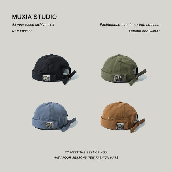 spring without brim melon skin landlord street trendsetter hip hop man rogue sailor hat, Black;white