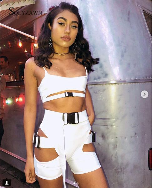 women's tracksuits hollow out green solid streetwear buckle two piece sets women cut neon outfits casual summer biker shorts and top, Gray
women's tracksuits hollow out green solid streetwear buckle two piece sets women cut neon outfits casual summer biker shorts and top, Gray