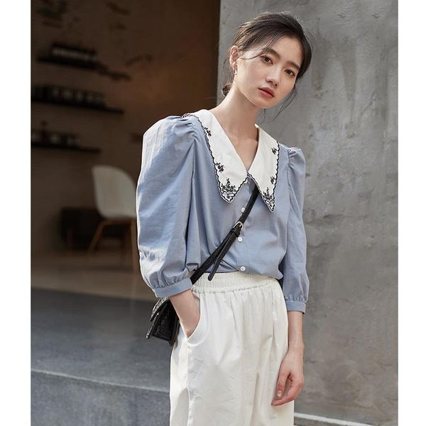women's blouses & shirts 2021 vintage puff sleeve embroidery blouse women summer white blue korean button up ladies top
women's blouses & shirts 2021 vintage puff sleeve embroidery blouse women summer white blue korean button up ladies top